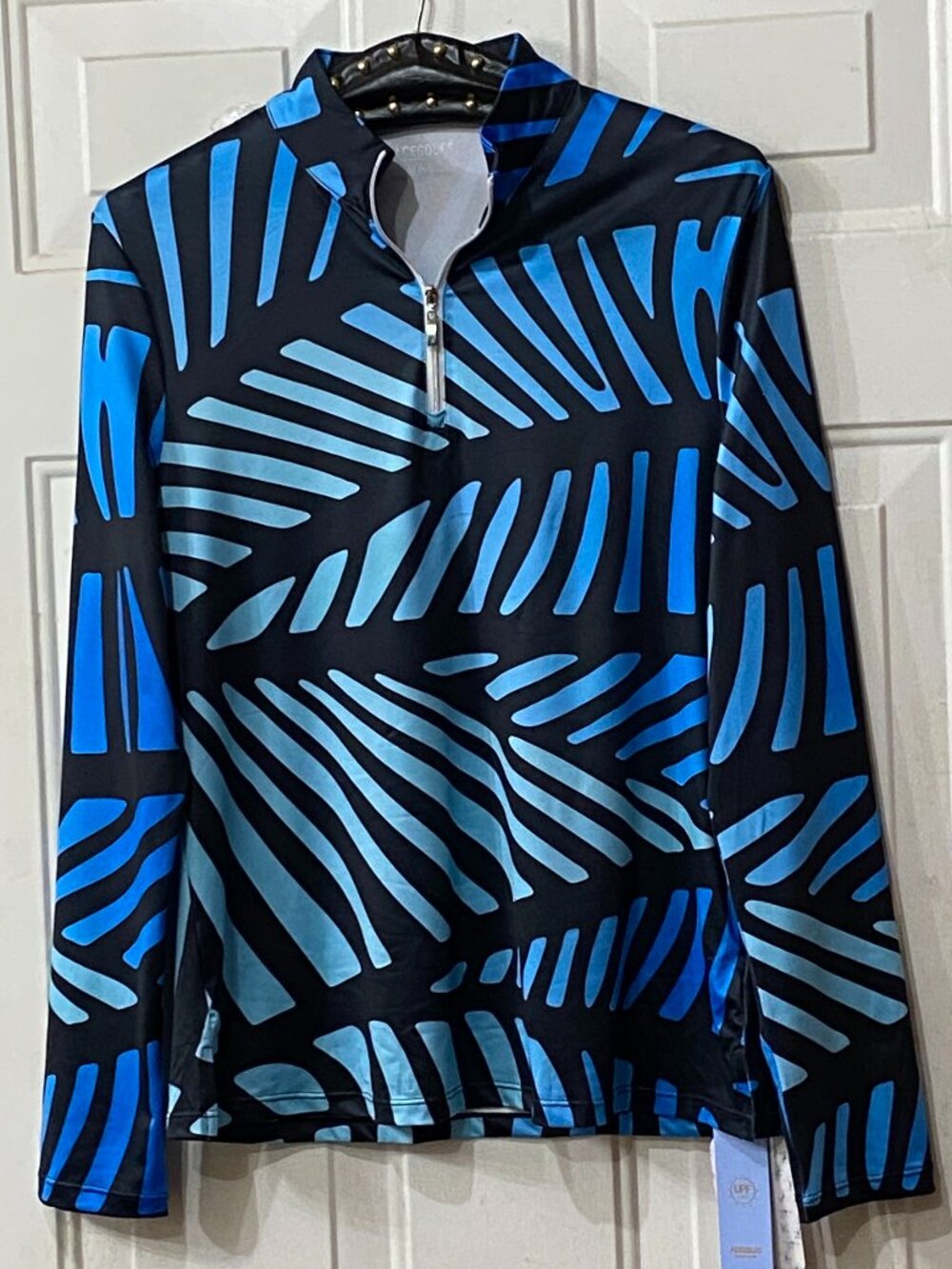 NWT ACEGOLFS Sz M Womens Pullover UPF50+ 1/4 Zip Long Sleeve Blue/Black